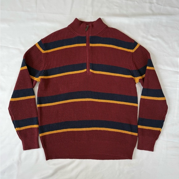 Vineyard Vines Quarter Zip Striped Pullover Sweater Burgundy Navy Yellow Men Med - Picture 6 of 6